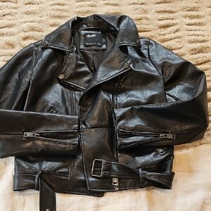 Elodie Black Faux Leather Bomber-Style Biker Jacket